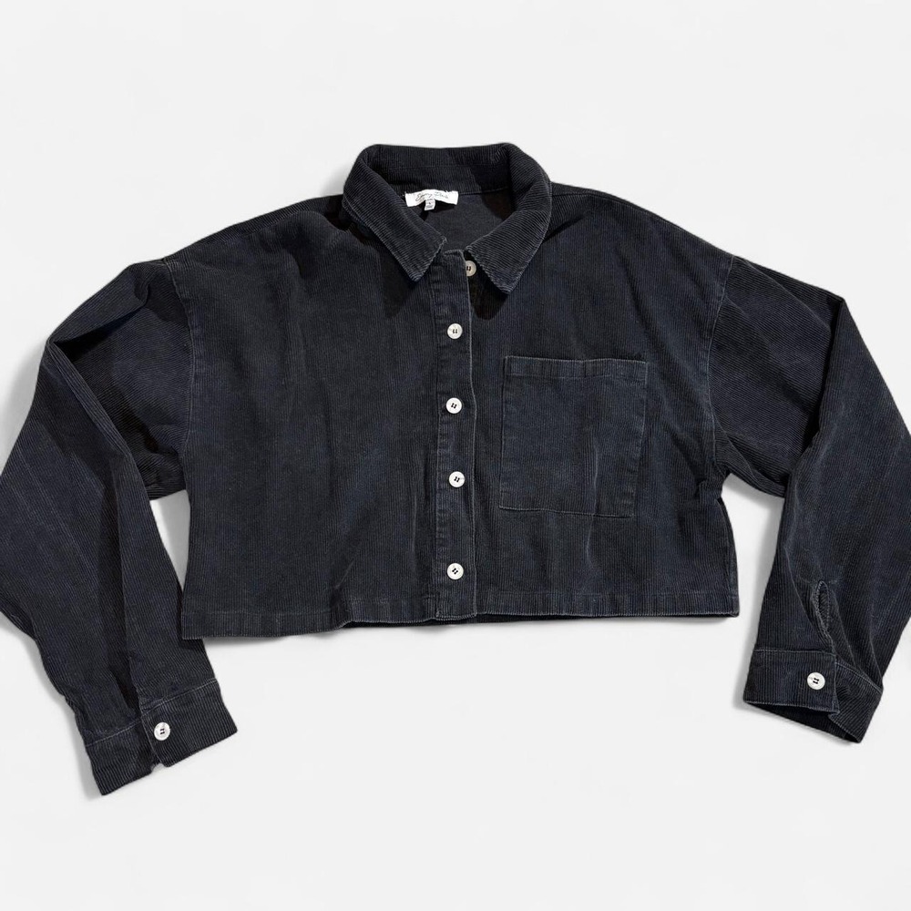 Emory Park Women's Large Cotton Black Corduroy Cropped Jacket